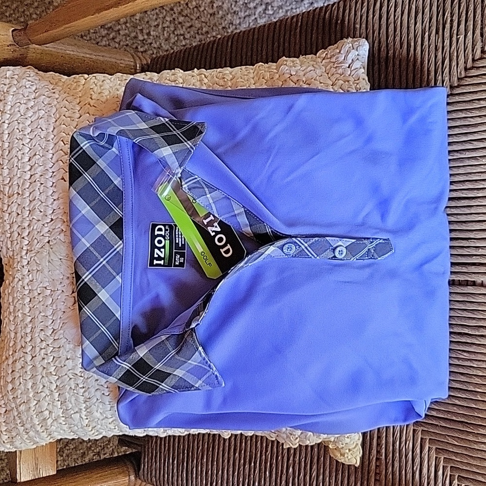 Izod golf 3/4 sleeve, purple/black/gray golf shirt, size XL